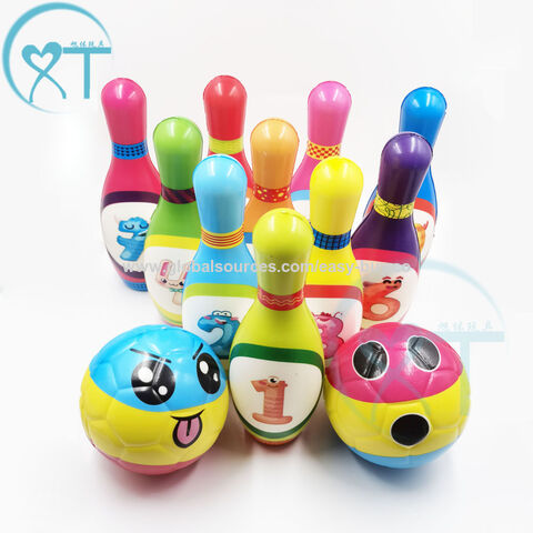 Conjunto de boliche de plástico para interior, brinquedo inteligente com bordas arredondadas