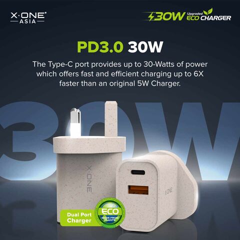 شاحن X.One Eco PD30W صغير الحجم، محول شحن سريع USB-C للسفر لشحن سريع للهواتف المحمولة
