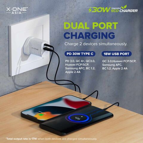 شاحن X.One Eco PD30W صغير الحجم، محول شحن سريع USB-C للسفر لشحن سريع للهواتف المحمولة
