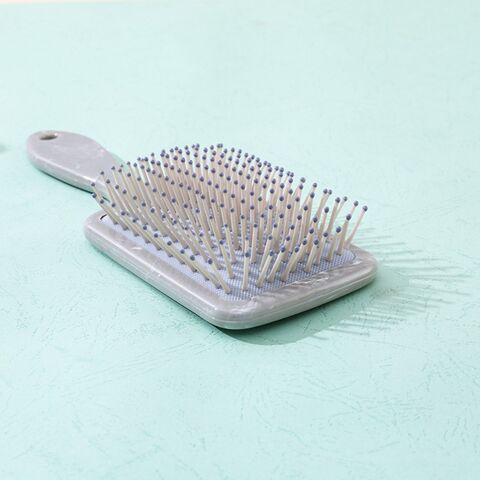 Cepillo de pelo premium para mujer, cepillo de paleta para peinar con púas de nailon suaves y con punta, gris mármol rosa