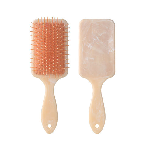 Cepillo de pelo premium para mujer, cepillo de paleta para peinar con púas de nailon suaves y con punta, gris mármol rosa