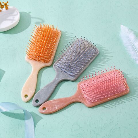 Cepillo de pelo premium para mujer, cepillo de paleta para peinar con púas de nailon suaves y con punta, gris mármol rosa