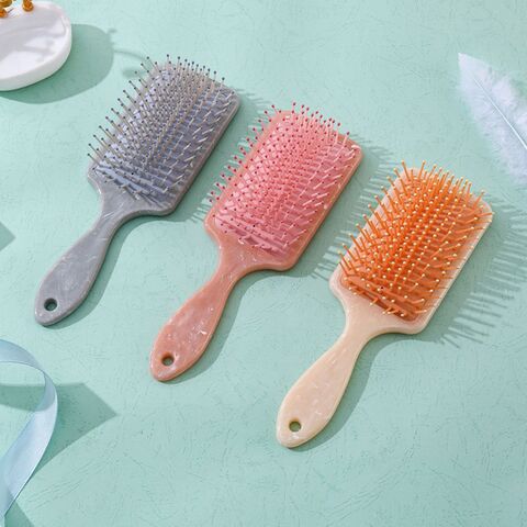 Cepillo de pelo premium para mujer, cepillo de paleta para peinar con púas de nailon suaves y con punta, gris mármol rosa