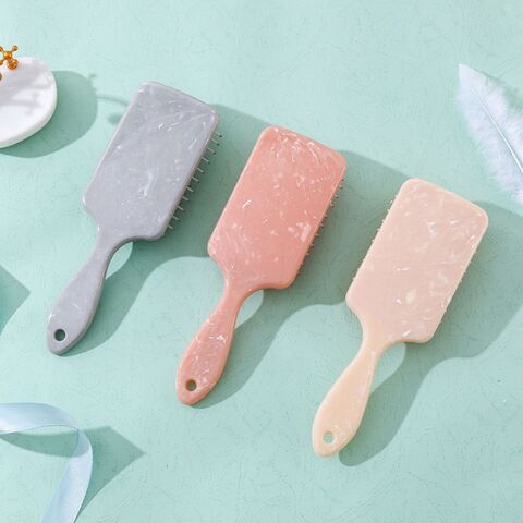 Cepillo de pelo premium para mujer, cepillo de paleta para peinar con púas de nailon suaves y con punta, gris mármol rosa