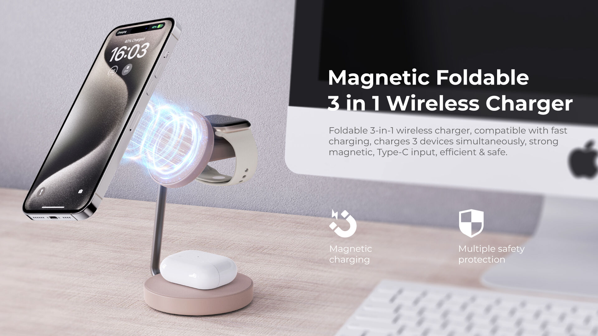 3-in-1 All-in-one Wireless Charger 15w Fast Airpods Wireless Charging ...