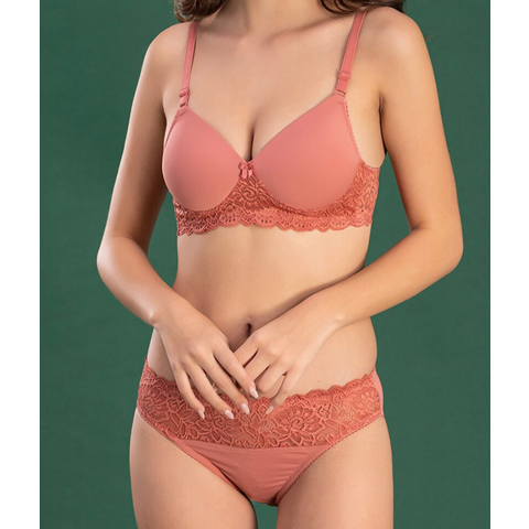 Ensemble de Lingerie Femme Soutien-Gorge et Culotte 2 Pièces avec Bordure en Dentelle Florale Ensemble de Sous-Vêtements Soutiens-Gorge Push Up à Couverture Complète avec Culotte Bikini