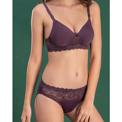 Ensemble de Lingerie Femme Soutien-Gorge et Culotte 2 Pièces avec Bordure en Dentelle Florale Ensemble de Sous-Vêtements Soutiens-Gorge Push Up à Couverture Complète avec Culotte Bikini