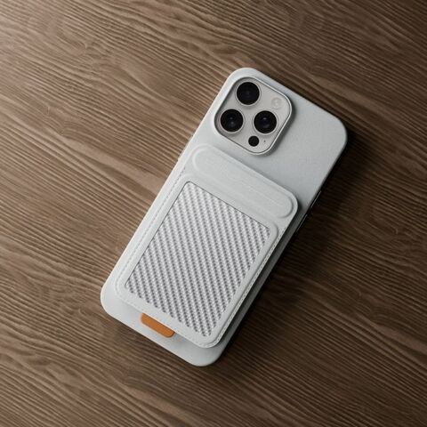 Magnetische Handy-Geldbörse aus Carbonfaser-Leder mit individuellem LOGO - Magnetischer Handy-Kartenhalter mit Telefonständer