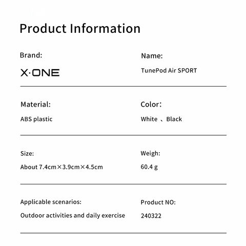 X-ONE TunePod Air SPORT Écouteurs Bluetooth V5.3 Étanche avec Connexion Lightning, Casque de Course Sans Fil à Réduction de Bruit
