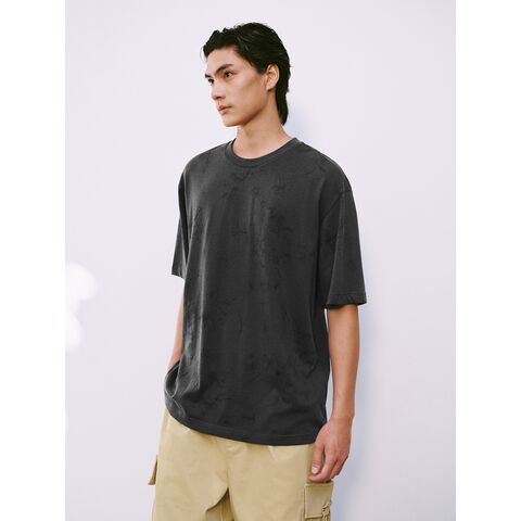 Camisetas masculinas de algodão de manga curta de alta qualidade, personalizadas por atacado, com estampas texturizadas.