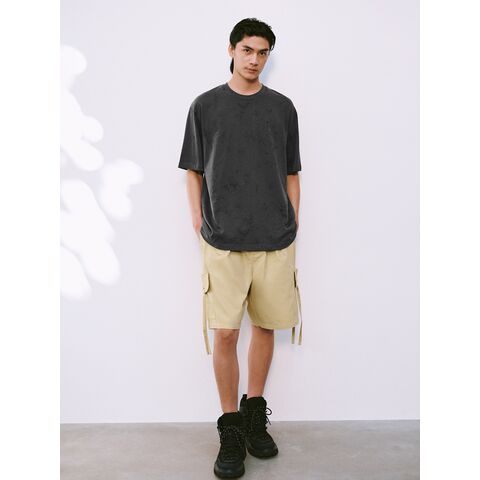 Camisetas masculinas de algodão de manga curta de alta qualidade, personalizadas por atacado, com estampas texturizadas.