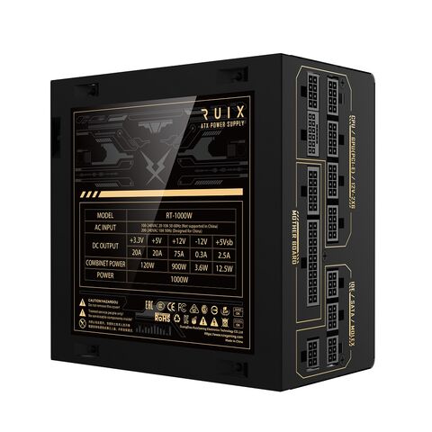 Fonte de alimentação para PC Ruix RT1000W, atacado de fábrica, 80 Plus Gold, baixo ruído, econômica, ATX ativa APFC, fonte de alimentação de alta qualidade