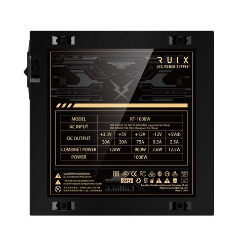 Fonte de alimentação para PC Ruix RT1000W, atacado de fábrica, 80 Plus Gold, baixo ruído, econômica, ATX ativa APFC, fonte de alimentação de alta qualidade