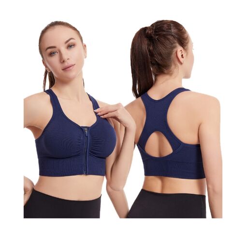 Soutien-gorge de sport grande taille antichoc pour course, yoga et fitness, dos nu ajouré, fermeture éclair avant pour femmes