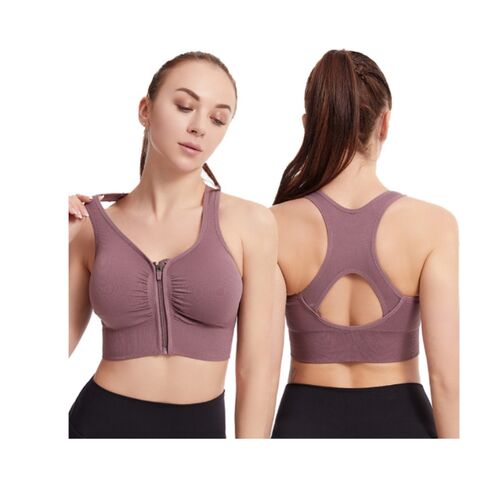 Soutien-gorge de sport grande taille antichoc pour course, yoga et fitness, dos nu ajouré, fermeture éclair avant pour femmes