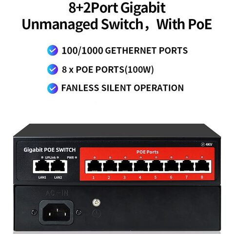 Switch PoE+ Gigabit 16 Ports avec Budget de 120W, Mode Étendu et Récupération Automatique PoE pour la Surveillance CCTV