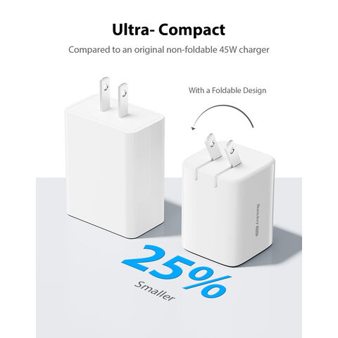 Cargador de pared rápido Huntkey SCP PD3.0 de 45W con doble puerto USB-C GaN para teléfonos móviles, con certificación UL FCC