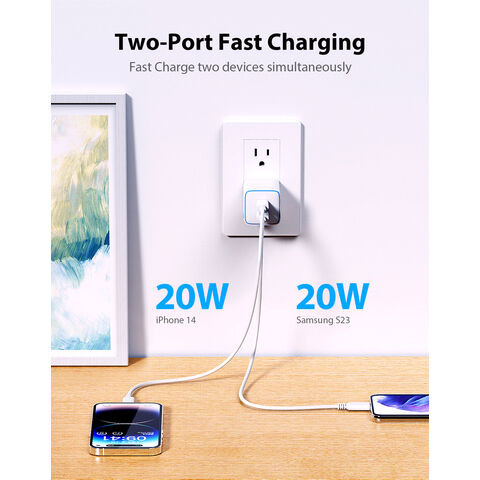 Cargador de pared rápido Huntkey SCP PD3.0 de 45W con doble puerto USB-C GaN para teléfonos móviles, con certificación UL FCC