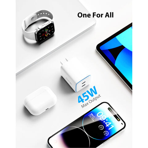 Cargador de pared rápido Huntkey SCP PD3.0 de 45W con doble puerto USB-C GaN para teléfonos móviles, con certificación UL FCC