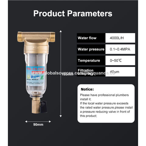 Système de préfiltre réutilisable NSF 60 microns pour toute la maison, rinçage automatique, tête rotative, manuel pour usage domestique