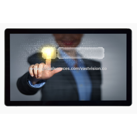 Panel PC industrial táctil de 27 pulgadas IP65 con tecnología táctil capacitiva proyectada para quioscos de gestión de colas, diseño sin ventilador