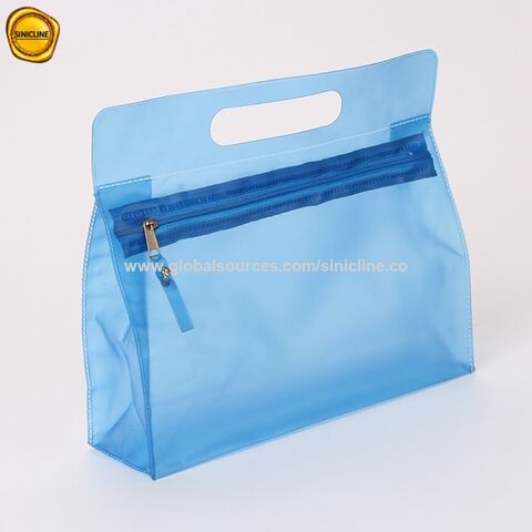 Bolsa de Cosméticos con Cremallera Impermeable Azul Esmerilado, Logo Personalizado, Bolsa de Maquillaje de EVA Transparente para Regalo Promocional