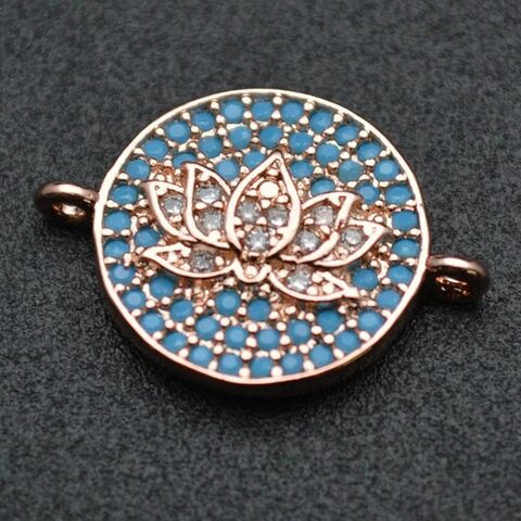 Perles CZ Multicolores, Breloques en Émail Fleur de Lotus, Fermoirs de Collier en Métal