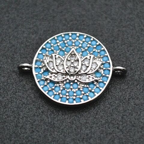 Perles CZ Multicolores, Breloques en Émail Fleur de Lotus, Fermoirs de Collier en Métal
