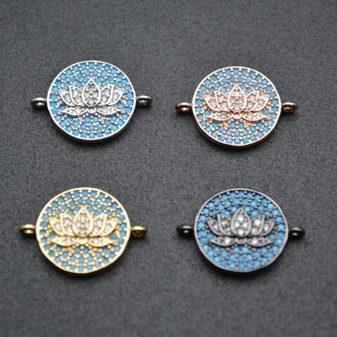 Perles CZ Multicolores, Breloques en Émail Fleur de Lotus, Fermoirs de Collier en Métal