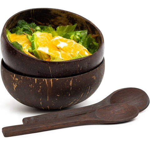 Bols en Coquille de Noix de Coco Bols en Bois Polis Naturel pour Salade en Gros
