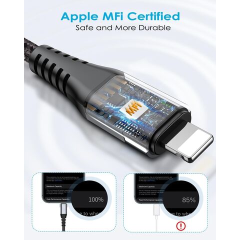 Cable de Carga Rápida PD Lightning a USB para iPhone/iPad con Trenzado de Nylon