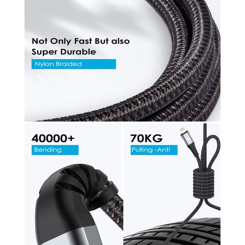 Cable de Carga Rápida PD Lightning a USB para iPhone/iPad con Trenzado de Nylon