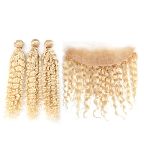 Extensions Blondes Cheveux Humains 613 Remy Malaisiens Bouclés avec Closure 13x4 Pré-épilées