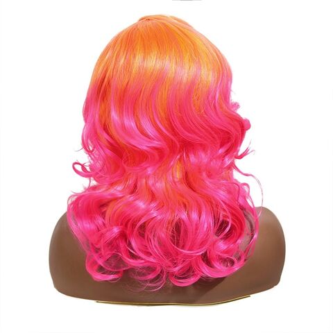 Orange-Pink Synthetische Lace Front Perücke mit Seitenscheitel, 35 cm (14 Zoll) Drag Queen Kurze Wellenperücke