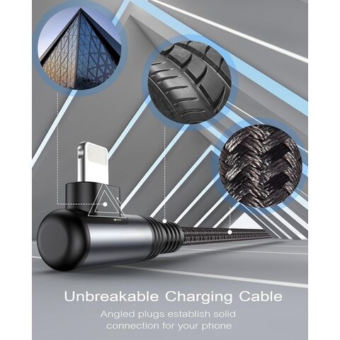 Cable USB A a Lightning de Carga Rápida con Ángulo Recto de 90 Grados, Trenzado en Nylon, para Dispositivos iPhone iOS