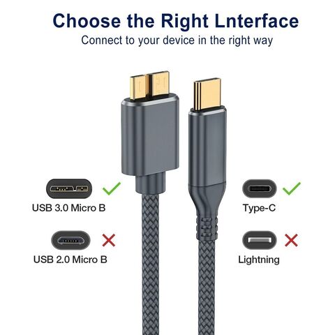 10 Gbit/s Micro B auf USB C Festplattenkabel, USB C auf Micro B Kabel, externes Festplattenkabel kompatibel für Seagate WD Westgate 1M