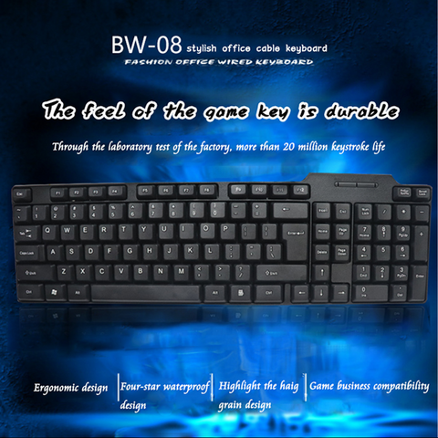 Teclado de computador preto barato por atacado, layout árabe inglês, teclado USB com fio de 104 teclas para PC laptop