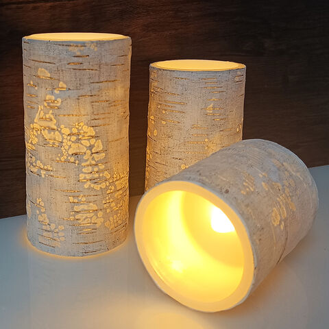 Bougie Décorative LED d'Halloween Bouche Biseautée avec Peinture d'Écorce de Paraffine Sans Flamme pour Camping en Plein Air et Décoration Intérieure en Plastique