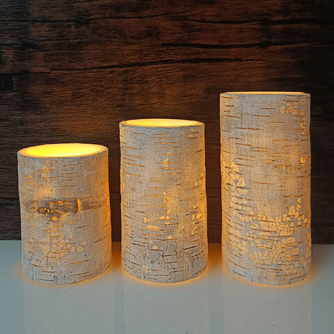 Bougie Décorative LED d'Halloween Bouche Biseautée avec Peinture d'Écorce de Paraffine Sans Flamme pour Camping en Plein Air et Décoration Intérieure en Plastique