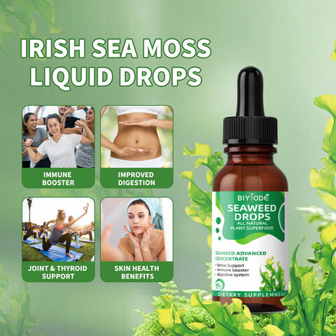 Expédition Rapide Stock Disponible En Gros Mousse De Mer Irlandaise Supplément En Gros Matière Première Biologique Soutien Digestif Gouttes Liquides De Seamoss