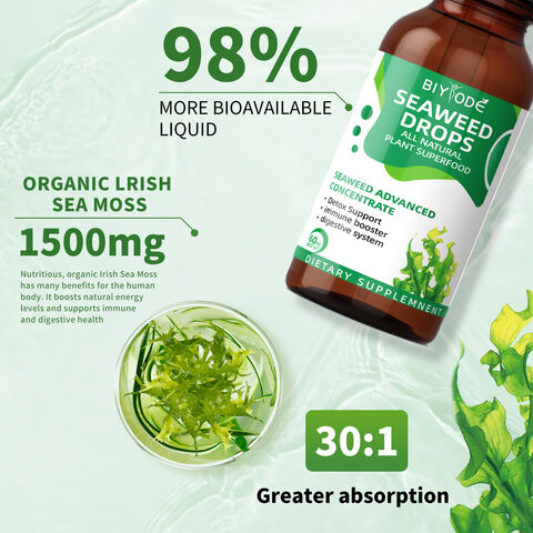 Expédition Rapide Stock Disponible En Gros Mousse De Mer Irlandaise Supplément En Gros Matière Première Biologique Soutien Digestif Gouttes Liquides De Seamoss