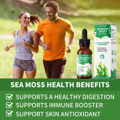 Expédition Rapide Stock Disponible En Gros Mousse De Mer Irlandaise Supplément En Gros Matière Première Biologique Soutien Digestif Gouttes Liquides De Seamoss