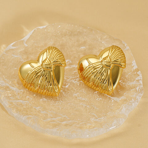 Pendientes de Acero Inoxidable con Colgante de Corazón Chapado en Oro de 18K para Mujer al por Mayor con MOQ Bajo, Personalización OEM/ODM