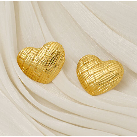 Pendientes de Acero Inoxidable con Colgante de Corazón Chapado en Oro de 18K para Mujer al por Mayor con MOQ Bajo, Personalización OEM/ODM