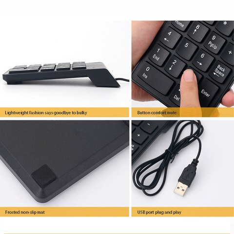 Mini Teclado Numérico USB com Fio Teclados Numéricos Universais para Laptop Desktop Keycap PC Computador Numpad 18 Teclas