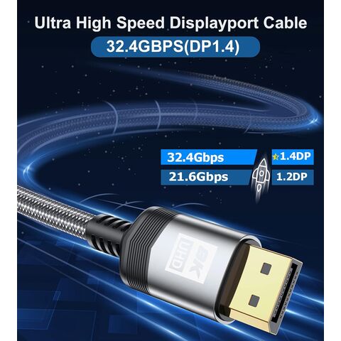 Cable DisplayPort 1.4 de Alta Velocidad, Cable DP 8K 60Hz Macho a Macho 8K@60Hz 4K@144Hz Trenzado Compatible con TV Monitor Laptop