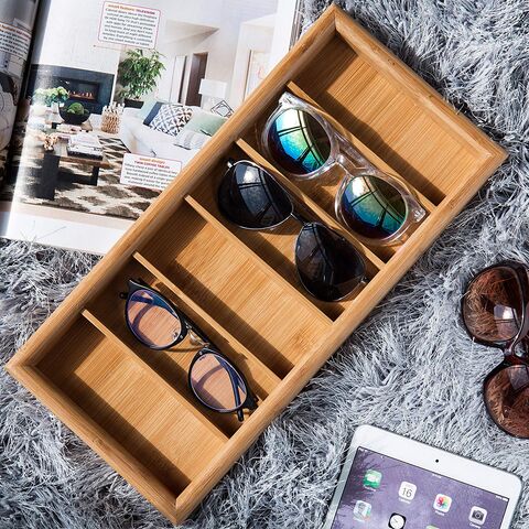 Kotak display kacamata kayu solid, produsen kotak kacamata hitam, kotak penyimpanan kayu enam kompartemen grosir kacamata hitam