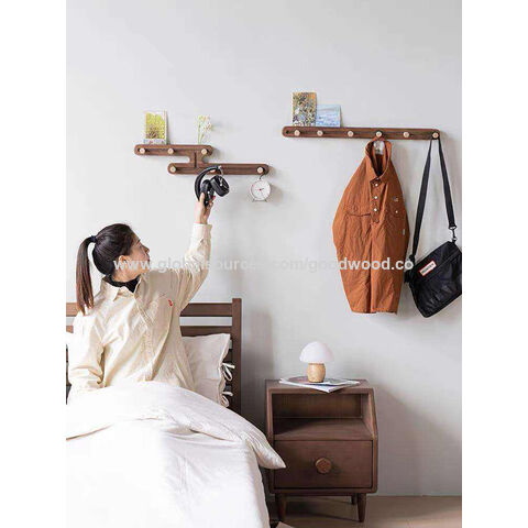 Moderno negro nogal montaje en pared perchero con 6 ganchos elegantes