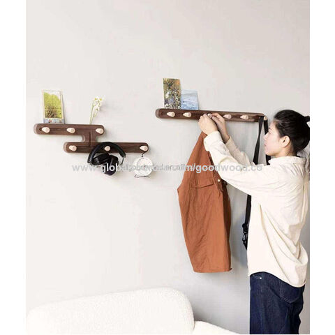 Moderno negro nogal montaje en pared perchero con 6 ganchos elegantes