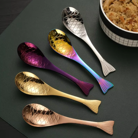 304 Edelstahl Cartoon Fischförmiger Löffel Haushalts Flacher Suppenlöffel Kinder Esslöffel